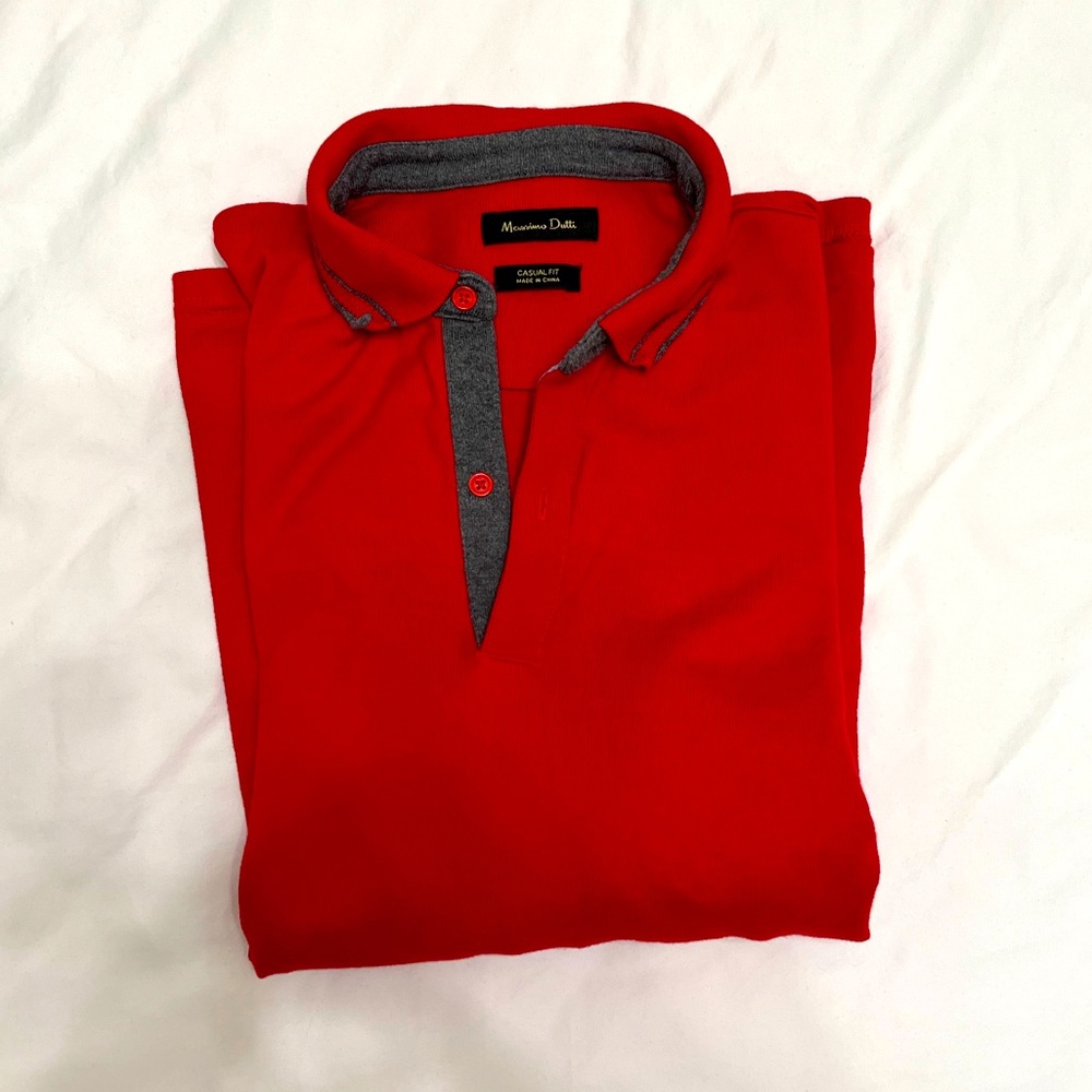 Massimo Dutti Long Sleeves Red Polo